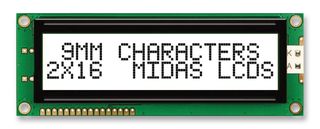 MC21609AB6W FPTLW V2 Midas Displays Alphanumeric LCD 16 X 2 Black