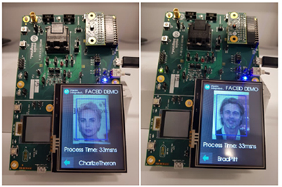 Screenshots from a facial recognition application using the analog devices MAX78000 microcontroller